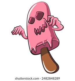 Halloween ice cream ghost horror night spooky cartoon vector, work of hand drawn