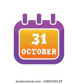 Halloween icon with calendar. 31 October. Vector illustration. 