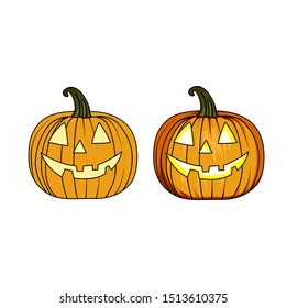 Halloween icon and character. Cute halloween pumpkins. Isolated on white background. Flat style, line style and silhouette style vector illustration