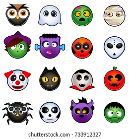 Halloween icon character set vector illustration. Emoji icons isolated on white background