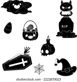 Halloween icon collection black and white set