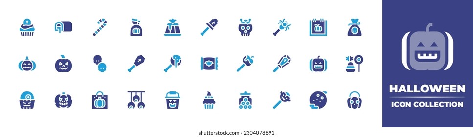 Halloween icon collection. Duotone color. Vector illustration. Containing halloween candy, halloween, pumpkin, full moon. 