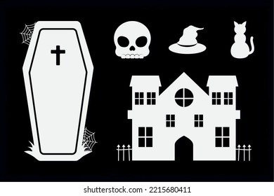 halloween icon collection on black background