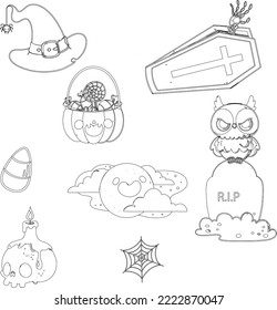 Halloween icon collection outline set