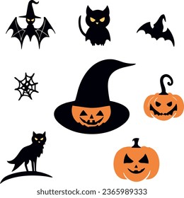 Halloween icon designs, with various design forms, Halloween character icons, vector illustrations