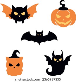 Halloween icon designs, with various design forms, Halloween character icons, vector illustrations