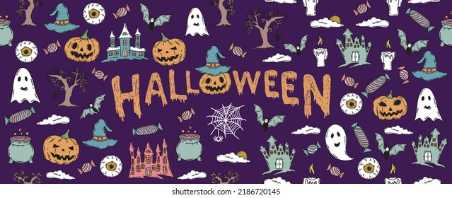 Halloween icon, doodle illustrations, vector.
