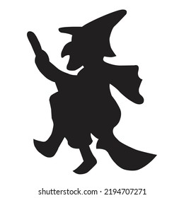 Halloween icon isolated on a white background. vector art, Emotional flying witch silhouette clipart.