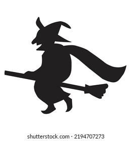 Halloween icon isolated on a white background. vector art, Emotional flying witch silhouette clipart.
