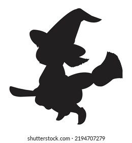 Halloween icon isolated on a white background. vector art, Emotional flying witch silhouette clipart.
