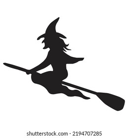 Halloween icon isolated on a white background. vector art, Emotional flying witch silhouette clipart.