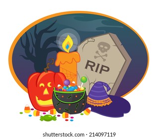 Halloween Icon - Halloween items in front of a spooky background. Eps10