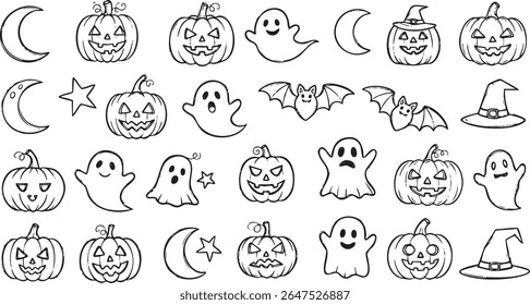 halloween icon line art collection illustration