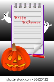 halloween. icon notebook and pumpkin with big smile. vector.