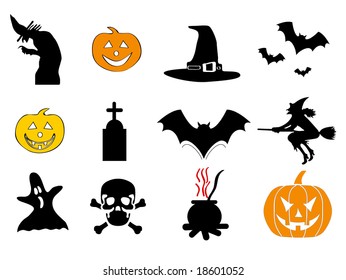 halloween icon pack 1/2 - with bat, pumpkin, witch, ghost, hat