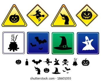 halloween icon pack 2/2 - with bat, pumpkin, witch, ghost, hat including safety signs