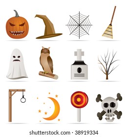 Halloween icon pack  with bat, pumpkin, witch, ghost, hat - vector icon set