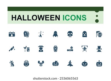 Halloween icon pack. Contains related to horror, mummy, evil, halloween party, holiday, halloween pumpkin and more. Collection for mobile and web apps. Editable vector glyph.