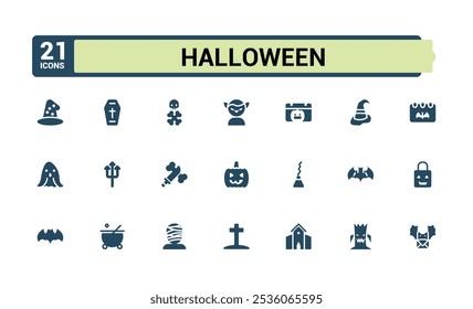 Halloween icon pack. Contains related to horror, mummy, evil, halloween party, holiday, halloween pumpkin and more. Collection for mobile and web apps. Editable vector glyph.