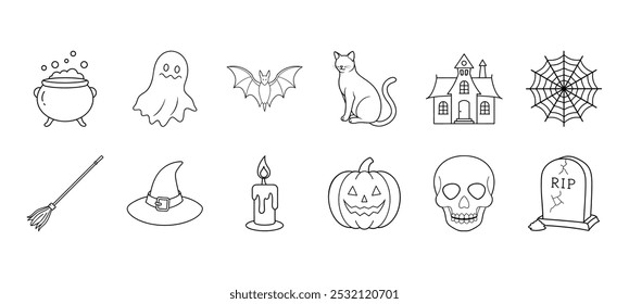 Halloween Icon Pack Coloração Assustador Elementos do Livro para Projetos e Designs de Halloween