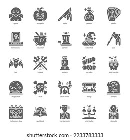 Halloween icon pack for your website design, logo, app, and user interface. Halloween icon glyph design. Vector graphics illustration and editable stroke.