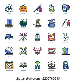 Halloween Icon Pack für Ihr Website-Design, Logo, App und Benutzeroberfläche. Halloween-Ikone erfüllte das Farbdesign. Vektorgrafik-Illustration und bearbeitbarer Strich.