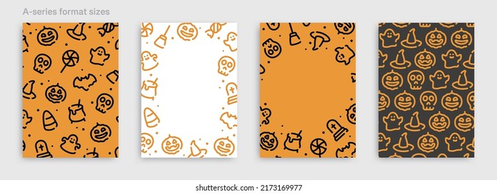 Halloween Icon Pattern Background For Graphic Design.A-size Vertical Vector Template Set.