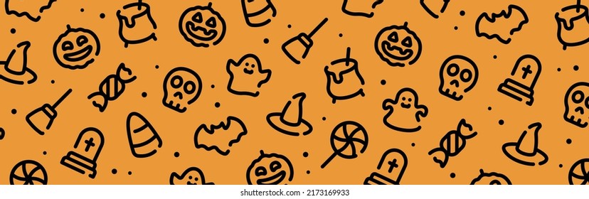 Halloween Icon Pattern Background Wide Banner