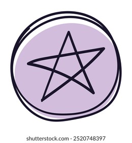 Halloween icon. A pentagram drawn in a circle, representing mysticism, magic, and witchcraft, often associated with occult themes during the Halloween season.