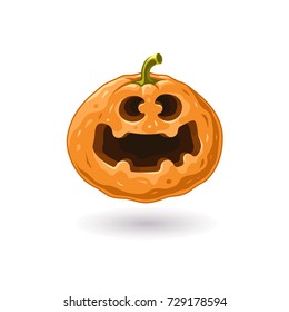 Halloween icon. Pumpkin for halloween. Vector illustration. Smile icon. Good mood. Autumn symbol. Scary pumpkin with smile. Cartoon character. Positive emoji. Vector emoji.
