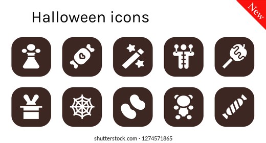  halloween icon set. 10 filled halloween icons. Simple modern icons about  - Poison, Candy, Magic, Voodoo doll, Caramelized apple, Magician, Spider web, Gummy bear