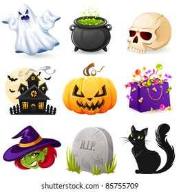 Cartoon Vector Illustration Cute Halloween Icons Stock Vector (Royalty ...