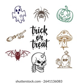 Halloween icon set 4 vector line art, free edit, use for halloween event. boo