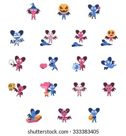 Halloween icon set with a bat character