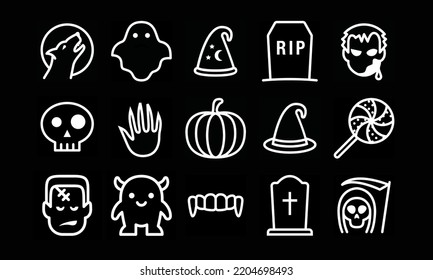 Halloween icon set black and white outline style eps8, pumpkin, ghost, zombie