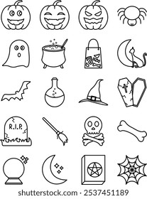 halloween icon set - black and white