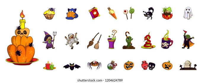 Halloween icon set. Cartoon set of halloween vector icons for web design