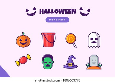 Halloween Icon Set Cartoon Vector Icon Illustration. Halloween Festival Icon Concept Isolated Premium Vector. Flat Cartoon Style