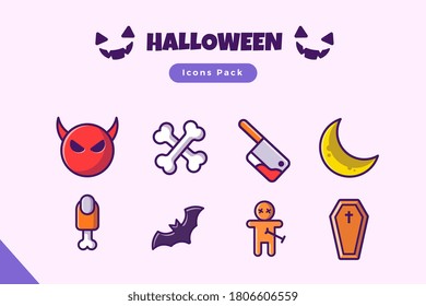 Halloween Icon Set Cartoon Vector Icon Illustration. Halloween Festival Icon Concept Isolated Premium Vector. Flat Cartoon Style