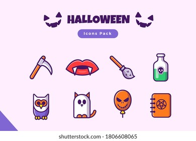 Halloween Icon Set Cartoon Vector Icon Illustration. Halloween Festival Icon Concept Isolated Premium Vector. Flat Cartoon Style