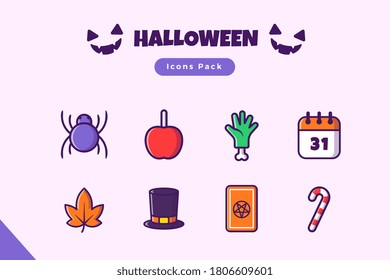 Halloween Icon Set Cartoon Vector Icon Illustration. Halloween Festival Icon Concept Isolated Premium Vector. Flat Cartoon Style