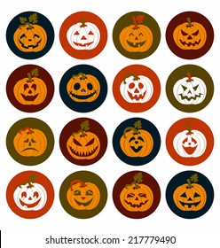 Halloween icon set of cheerful pumpkins.