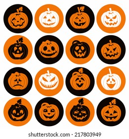 Halloween icon set of cheerful pumpkins.