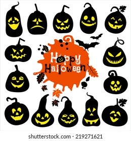 Halloween icon set of cheerful pumpkins.