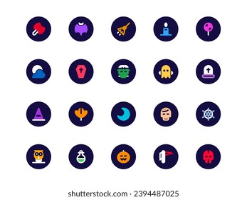 Halloween Icon Set Circular Filled Style. Cultural Theme Icon Pack, Perfect for Websites, Landing Pages, Mobile Apps, and Presentations. Suitable for UI UX.