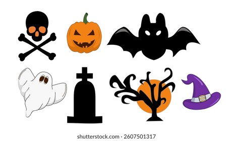 Halloween icon set. Halloween icon collection. Halloween illustration. Icon isolated on white background. Flat icon.