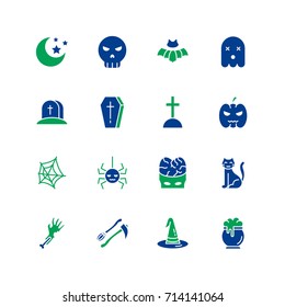 Halloween icon set. Collection of party line icons. High quality logos of ghost, horror, pumpkin on white background. Pack of symbols for design website, mobile app, printed material, etc.