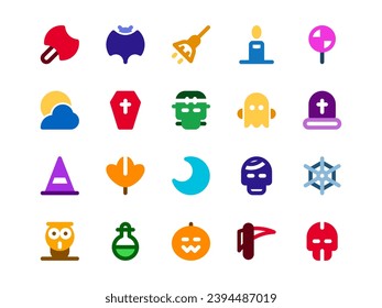 Halloween Icon Set Colored Style. Cultural Theme Icon Pack, Perfect for Websites, Landing Pages, Mobile Apps, and Presentations. Suitable for UI UX.