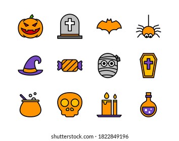 Halloween icon set colorline style. Symbols for website, print, magazine, app and design.