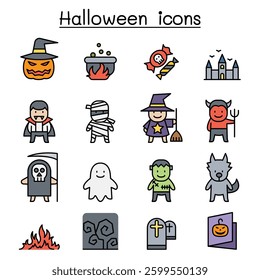 Halloween icon set in colorline style